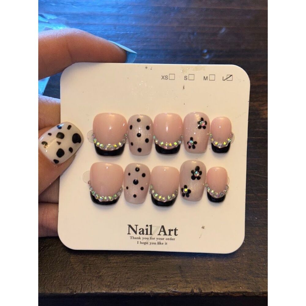 Black French Tip Square Press On Nails Size Large